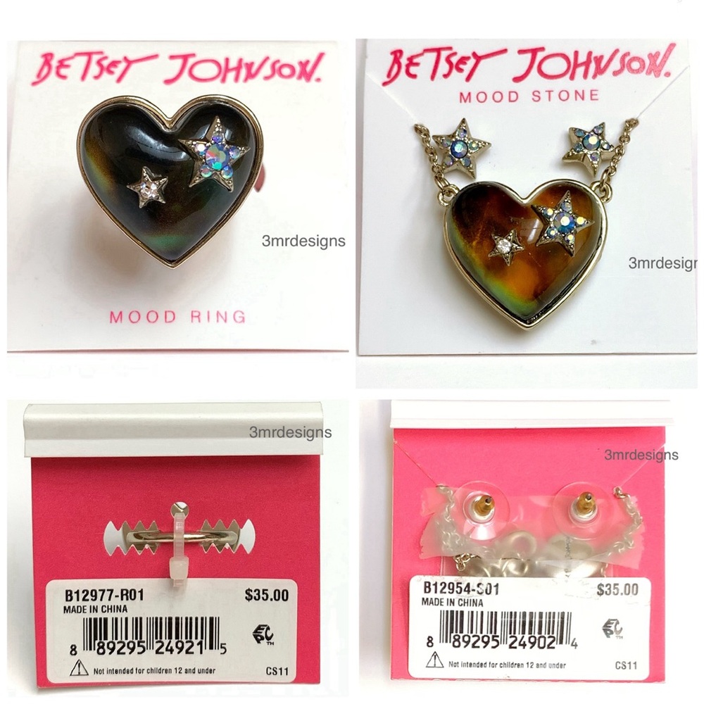 NWT Betsey Johnson💋CELESTIAL STARLET Gold Tone Lucite Stone Heart Mood Ring - Picture 7 of 7